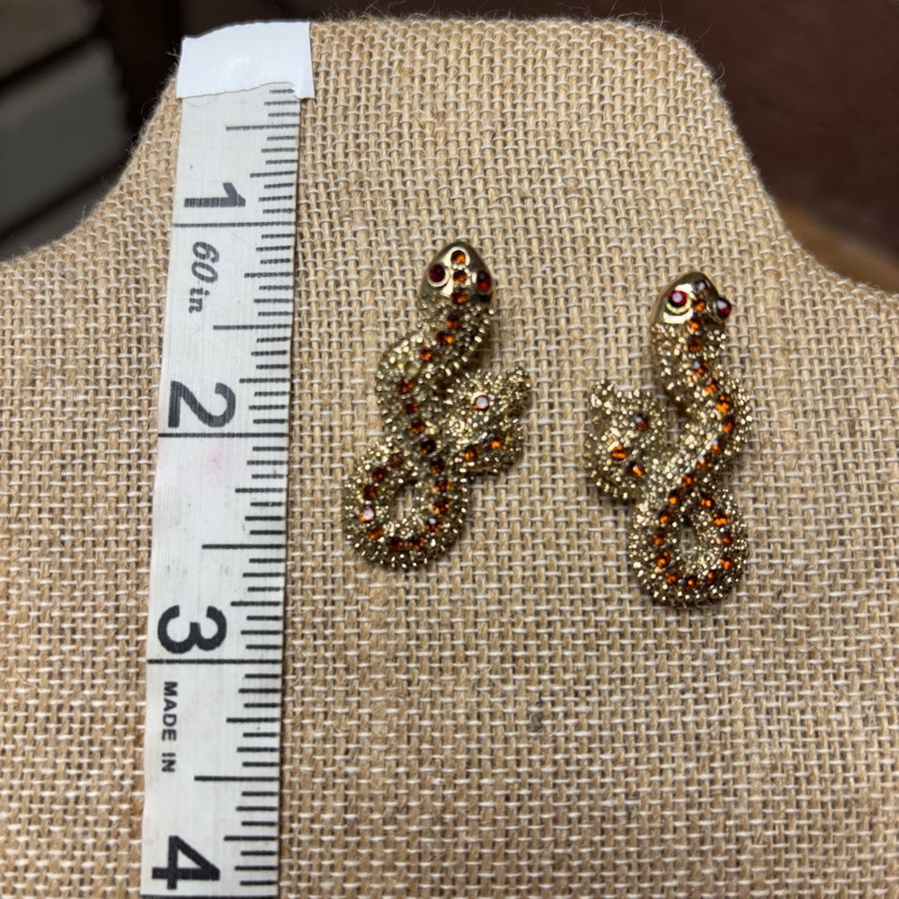 Gold and Red Snake Earrings